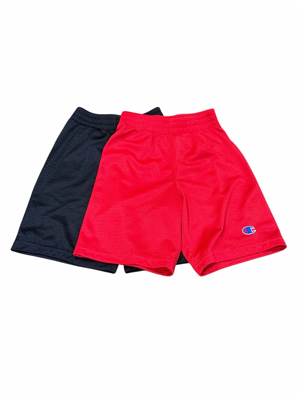 Champion, 2 PRs of boy’s mesh athletic shorts, black and red, size 4